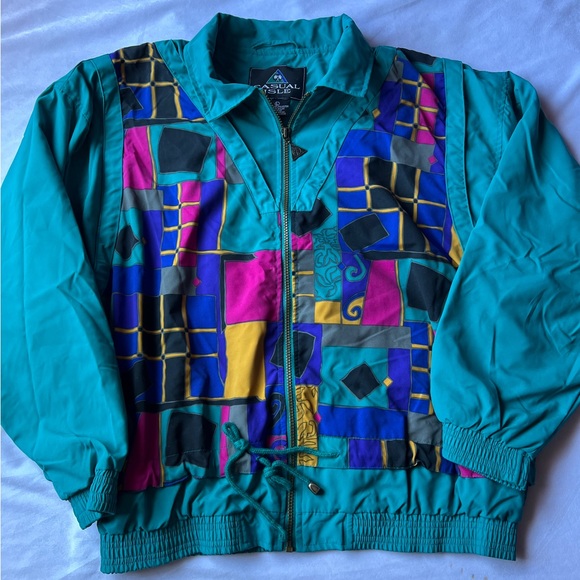 L Casual Isle Track Suit Nylon Aztec Motif Purple Teal Large Lined Vintage Retro - Picture 2 of 15